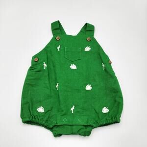 NWT JANIE and JACK Green Baby Tropical Embroidered Linen Bubble Romper Size 0-3M